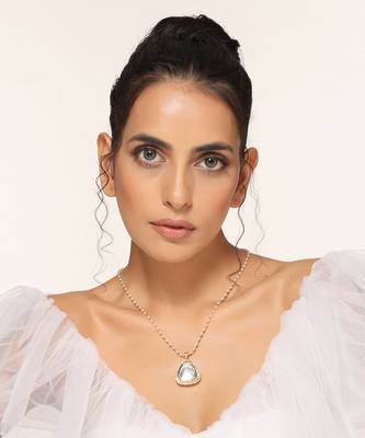 White gold polki pendant with chain 1