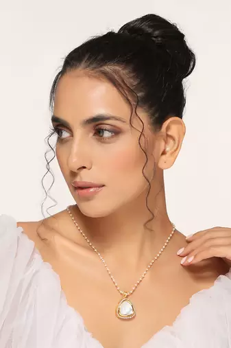 White gold polki pendant with chain