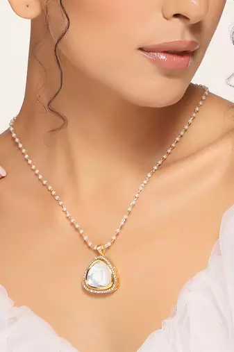 White gold polki pendant with chain