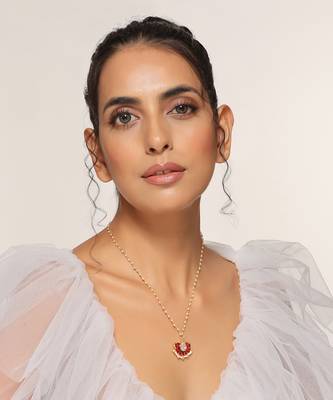 Red gold tone polki pendant with chain 1
