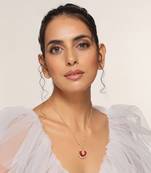 Red gold tone polki pendant with chain