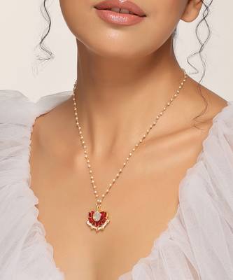 Red gold tone polki pendant with chain 2