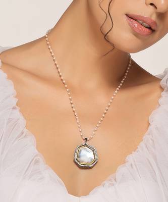 Grey rhodium finish polki pendant with chain 3
