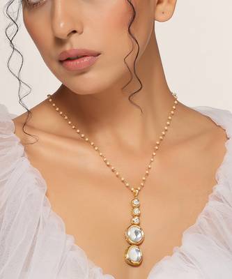 Gold tone polki pendant with chain 2