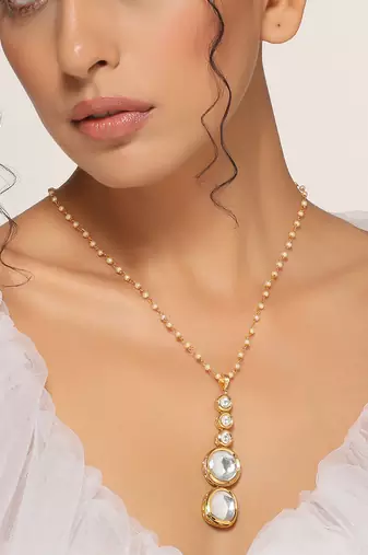 Gold tone polki pendant with chain