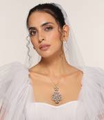 Pink silver tone victorian polki pendant with chain