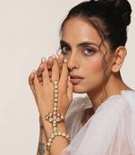 Red gold tone kundan hathphool