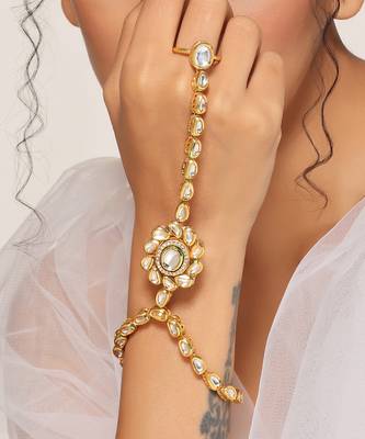 Gold tone kundan hathphool 3