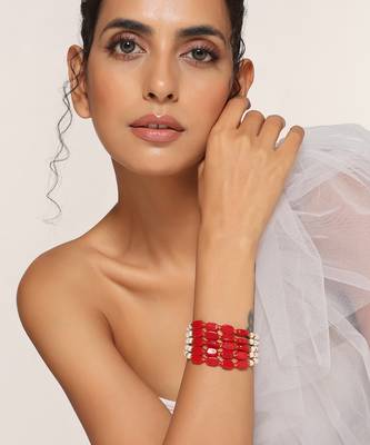 Red and white gold tone pearl bracelet 1