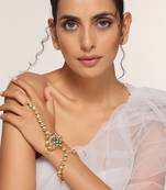 Green gold tone kundan hathphool