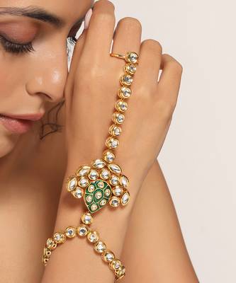 Green gold tone kundan hathphool 3