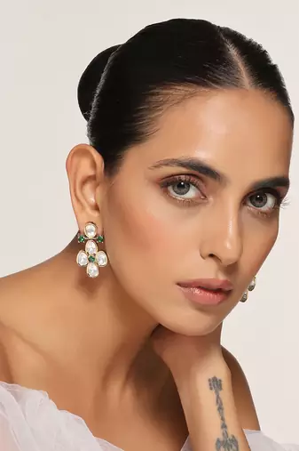 Green polki stud earrings