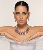 Purple silver tone zirconia necklace set