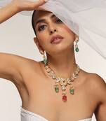 Multicolour gold tone kundan necklace set