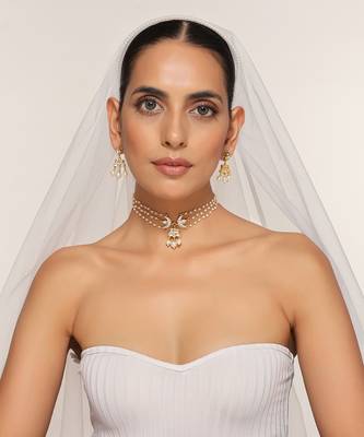 White Kundan Brass Choker Set with Stones Encrusted  1