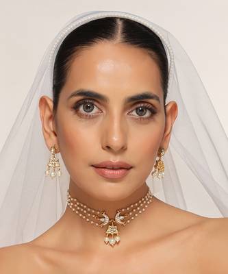 White Kundan Brass Choker Set with Stones Encrusted  2