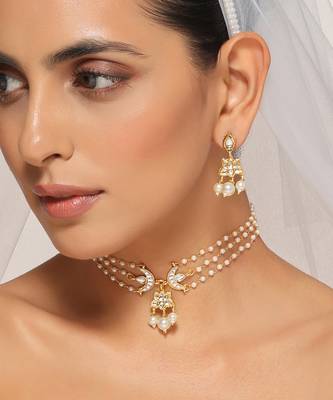 White Kundan Brass Choker Set with Stones Encrusted  3