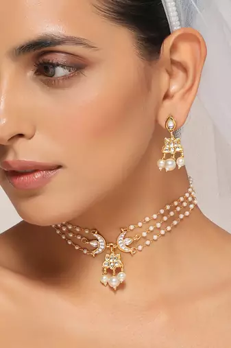 White Kundan Brass Choker Set with Stones Encrusted 