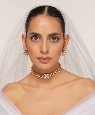 Silver tone polki choker necklace set 1