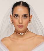 Silver tone polki choker necklace set