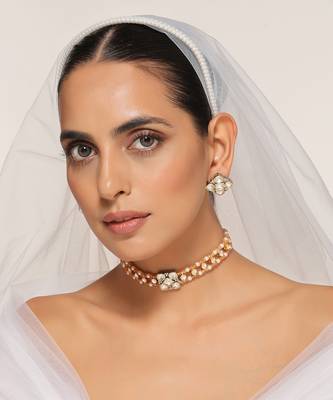 Silver tone polki choker necklace set 3