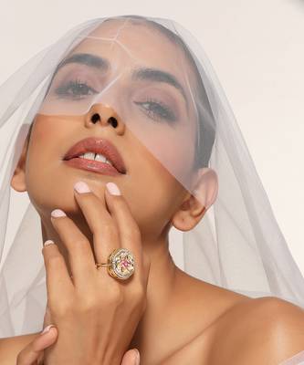 Pink gold tone kundan ring 1