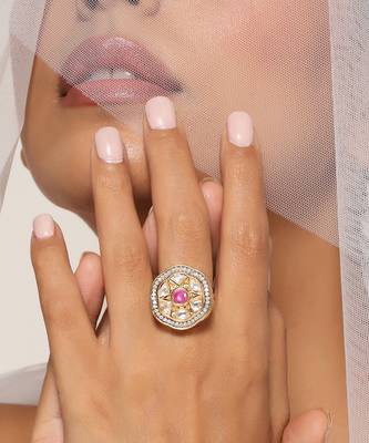 Pink gold tone kundan ring 2