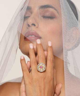 Pink gold tone kundan ring 3