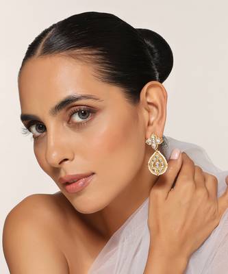 Gold tone kundan dangler earrings 1