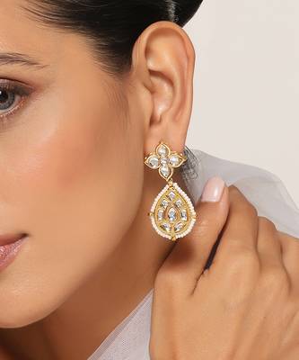 Gold tone kundan dangler earrings 2