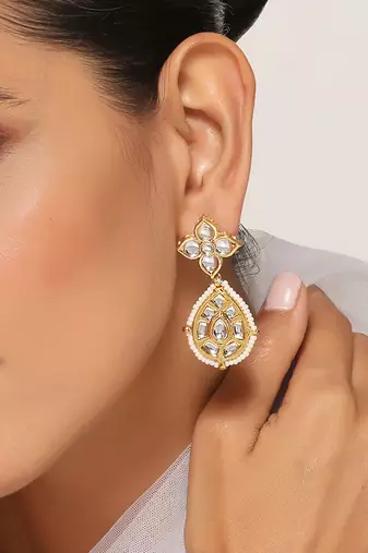 Gold tone kundan dangler earrings