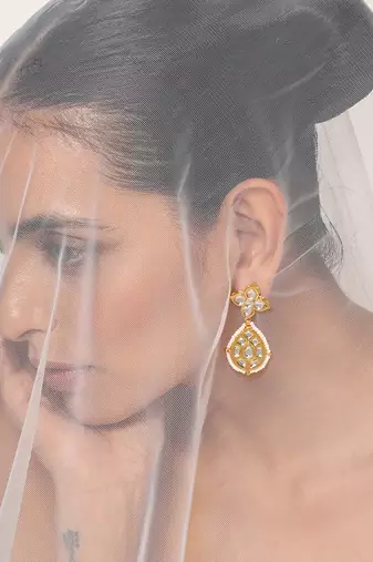 Gold tone kundan dangler earrings