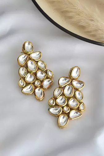 Gold tone kundan dangler earrings