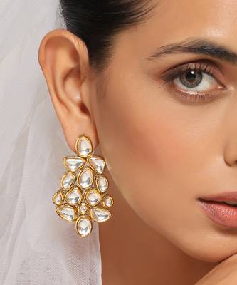 Gold tone kundan dangler earrings 3