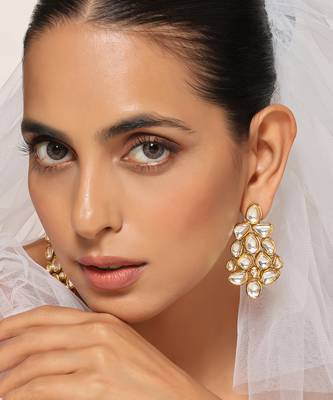 Gold tone kundan dangler earrings 5
