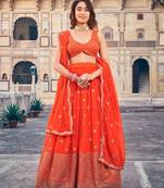Orange Sequine Embroidered Work Georgette Fabric Wedding Lehenga Choli With Dupatta Semi Stitched.