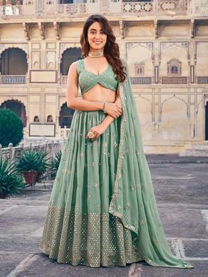 Sage Green Georgette Lehenga Choli Set 1