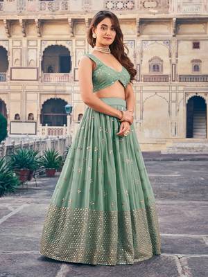 Sage Green Georgette Lehenga Choli Set 2