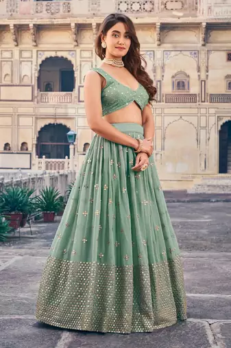 Sage Green Georgette Lehenga Choli Set