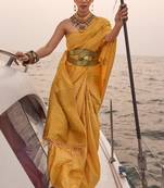 Mustard Satin Handloom Jacquard Woven Saree With Blouse