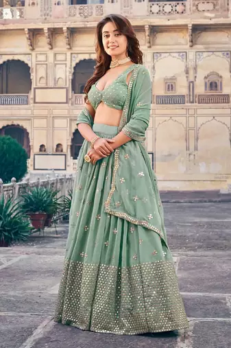 Sage Green Georgette Lehenga Choli Set