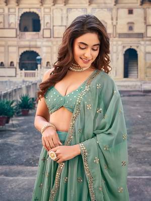 Sage Green Georgette Lehenga Choli Set 4