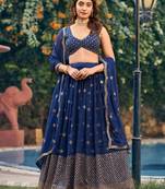 Blue Sequin Embroidered Work Georgette Fabric Wedding Lehenga Choli With Dupatta Semi Stitched.