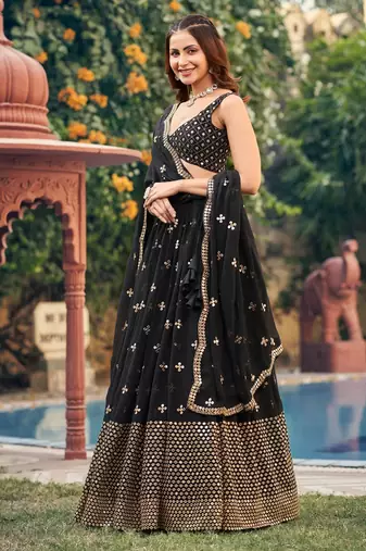 Black Georgette Sequin Bollywood Lehenga Choli with Dupatta 