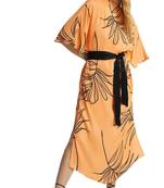 JSDC Belt Style Floral Tropical Printed Party Wear French Moss Fabric Top Dress Kaftan