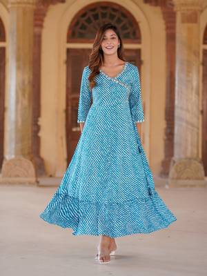 women blue floral anarkali dress 1