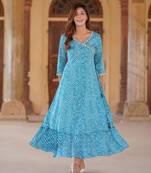 women blue floral anarkali dress