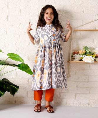 Grey paisley ikat kurta set 2