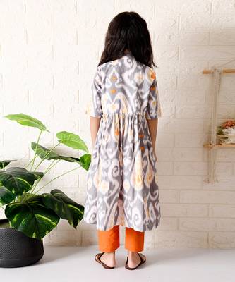 Grey paisley ikat kurta set 3