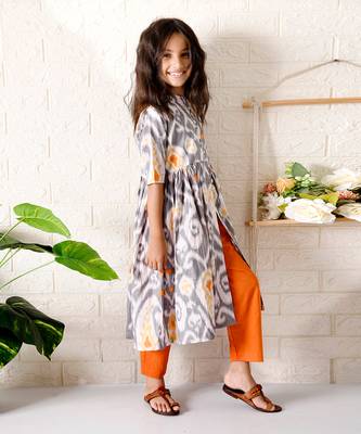 Grey paisley ikat kurta set 4